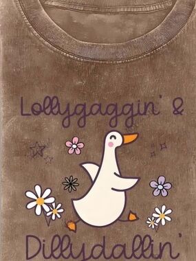 Whimsical Duck Graphic Tee in Brown